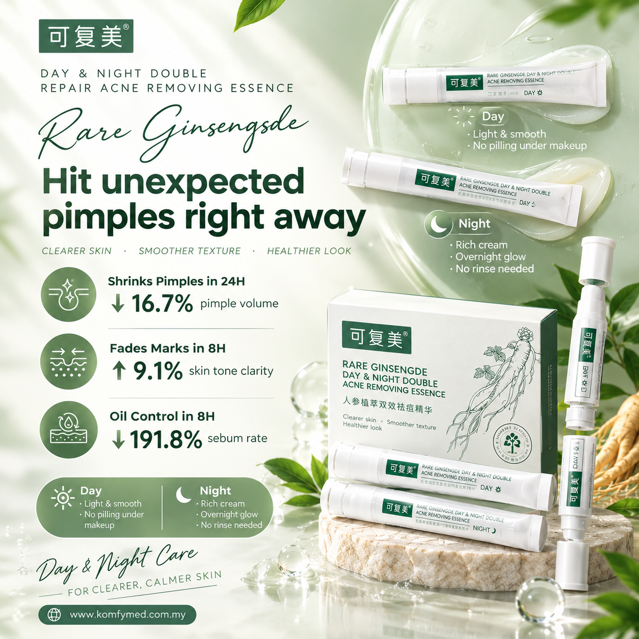 Rare Ginsenoside Day And Night Double Repair Acne Removing Essence